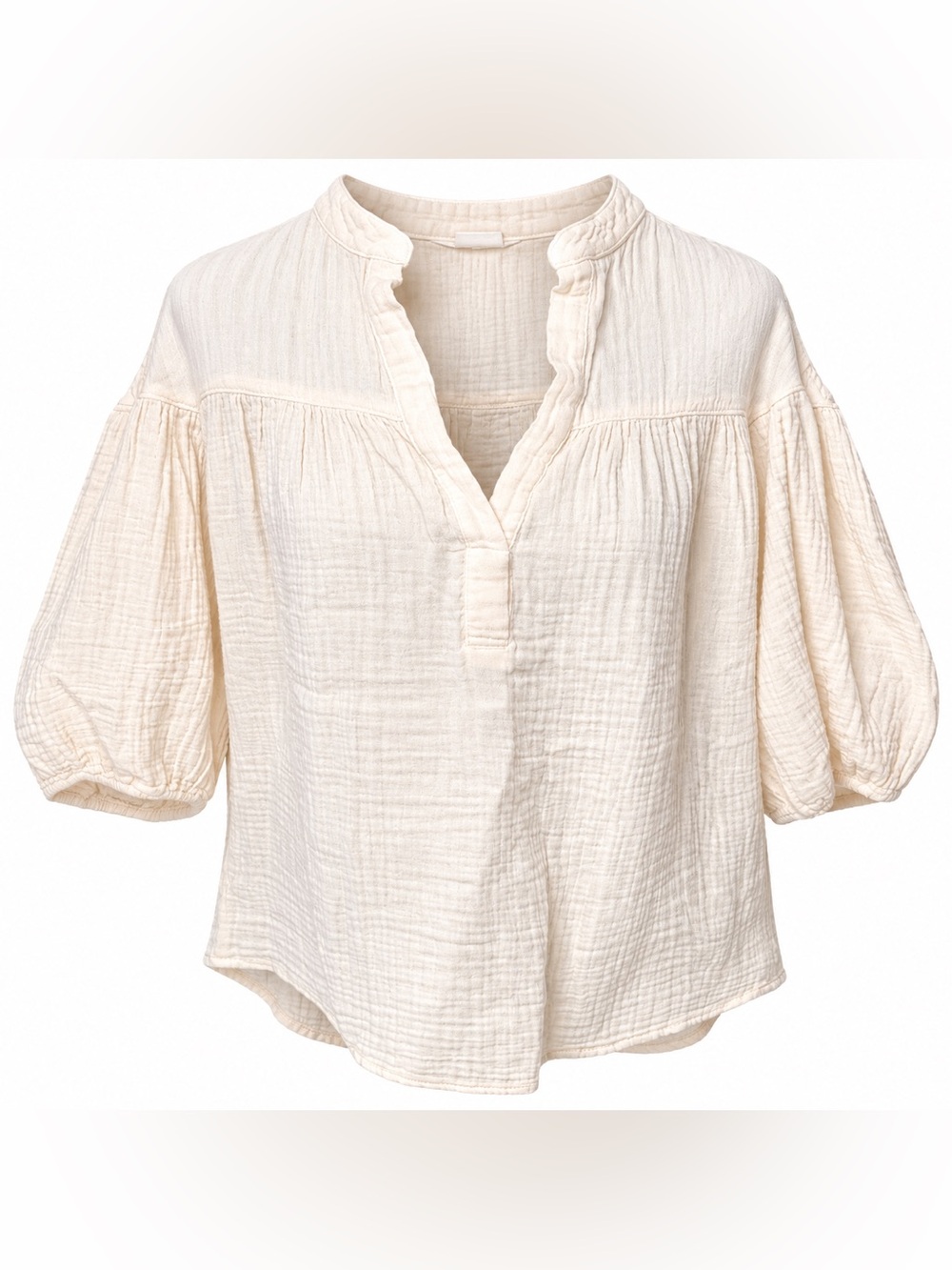 Xirena White Cotton Gauze Puff Sleeve Blouse XS Coastal Boho Quiet Luxury Top
